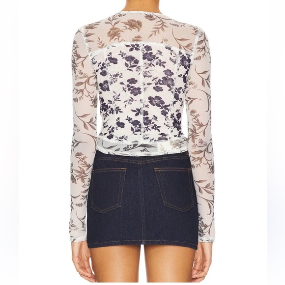Free People White Blue Gray Floral Bettys Garden Sheer Long-Sleeve Top Sz S NWT - Picture 10 of 14